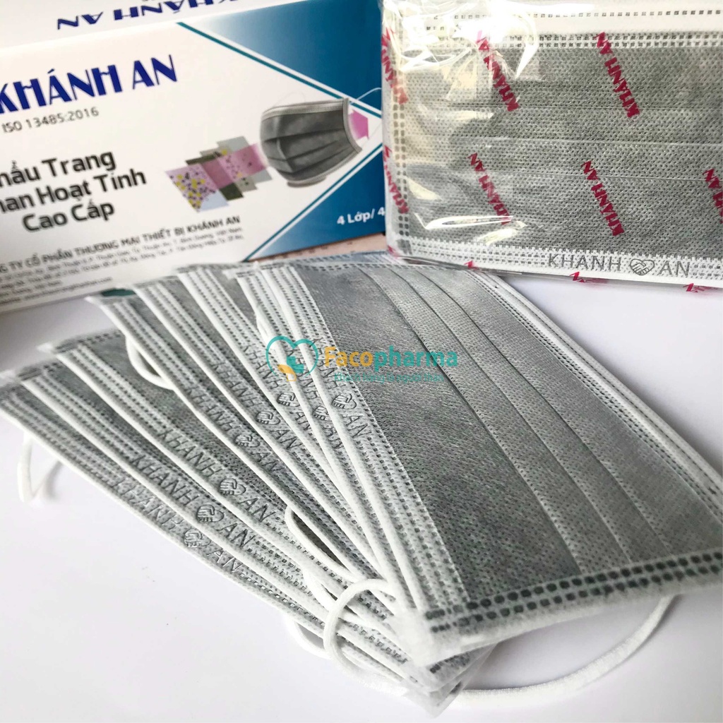 Khẩu trang than hoạt tính 4 lớp kháng khuẩn cao cấp Khánh An hộp 40 cái chống bụi hóa chất gây hại KATHTO