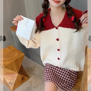 Áo Khoác Len Cúc Tim Cực Xinh Phối Màu Cực Xinh