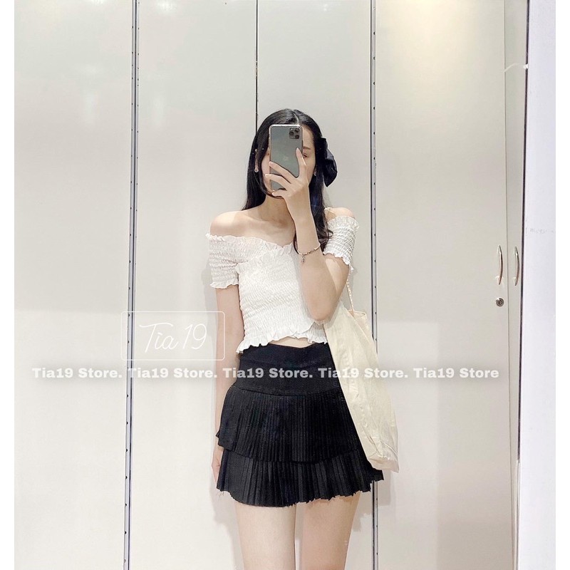 Áo croptop nhún đắp chéo. Áo trễ vai body ( Ảnh thật Tia19 chụp)
