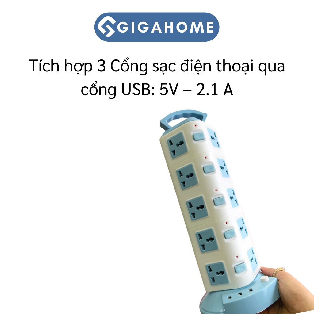 Ổ Cắm Điện 5 Tầng GIGAHOME Đa Năng Có 3 Cổng USB, Chống Cháy, Chống Giật 3507