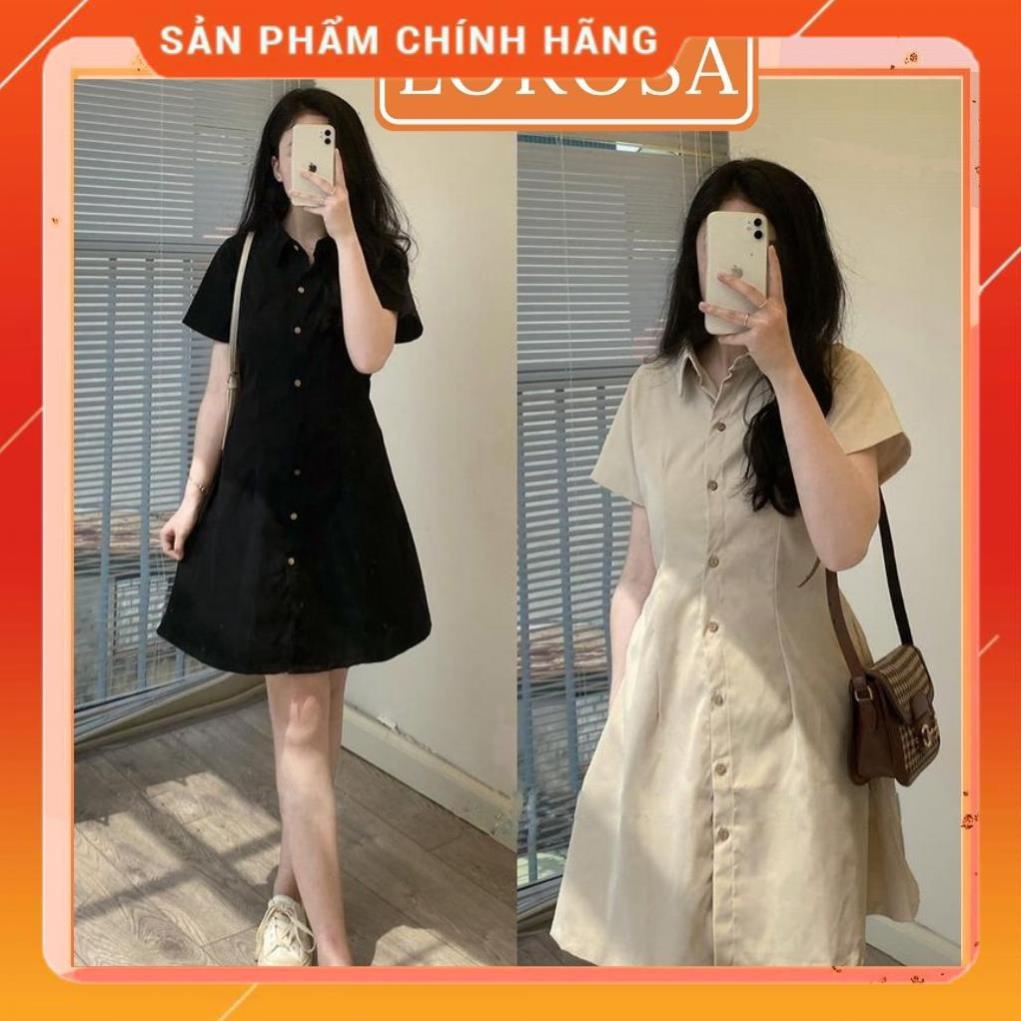 Đầm Ôm Công Sở LOKOSA Váy tay ngắn Sơ Mi dự tiệc chữ A phối nút Thiết Kế Cổ Vest Ôm Body chất liệu mềm mịn cao cấp VD085