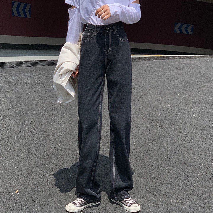 Quần denim ống rộng Peppermint 36886 lưng cao dễ phối đồ thời trang