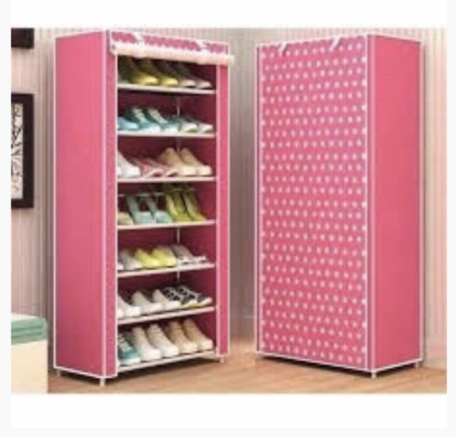 Tủ giày dép 7 tầng 6 ngăn bọc vải họa tiết hoa văn cao cấp giá rẻ / Kệ đa năng, giá để giày dép khung inox 7 tầng