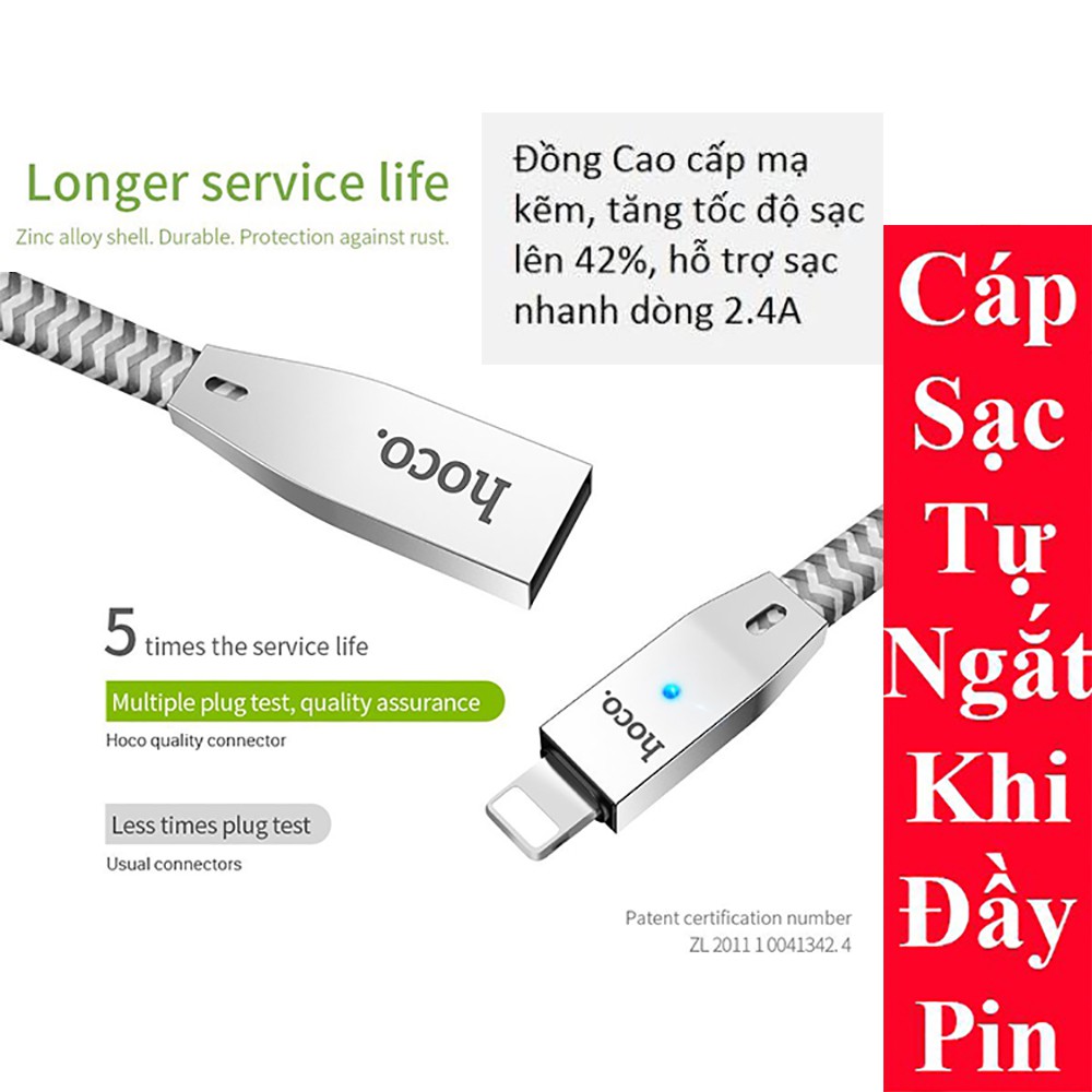 ⚡Giao Nhanh⚡ Cáp Sạc Nhanh 💎Tự Ngắt Khi Pin Đầy 💎 Dây Sạc Hoco U11 Dây Dài 1m2 Lightning Cho IPhone IPad