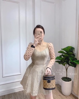 Đầm váy bố tay phối lưới