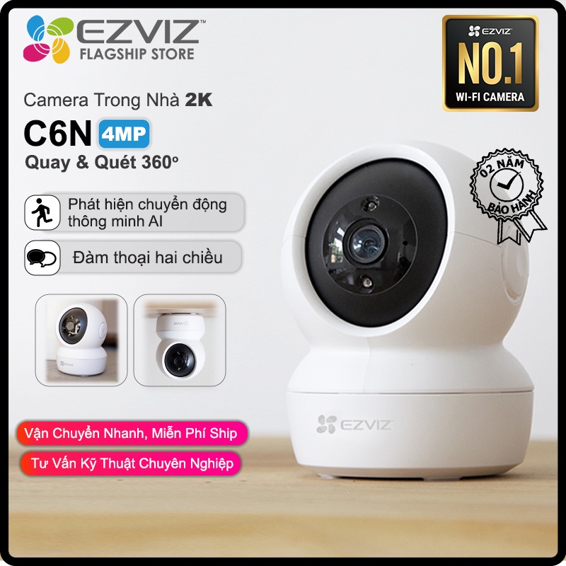 Camera WI-FI Trong nhà EZVIZ C6N 4MP, Smart IR Quan Sát Ban Đêm 10m, Đàm Thoại 2 Chiều, Theo Chuyển Động Thông Minh