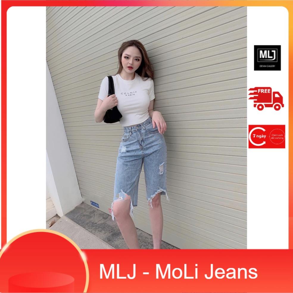 Quần jean ngố / lửng BIG SIZE lưng cao, phom RỘNG, kiểu rách đẹp 3204 Đẹp