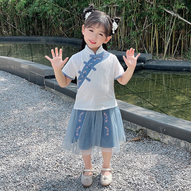 Bộ Đồ Hán Phục Bằng Cotton Lanh Phong Cách Trung Hoa Cổ Điển Thời Trang Mùa Hè Cho Bé
