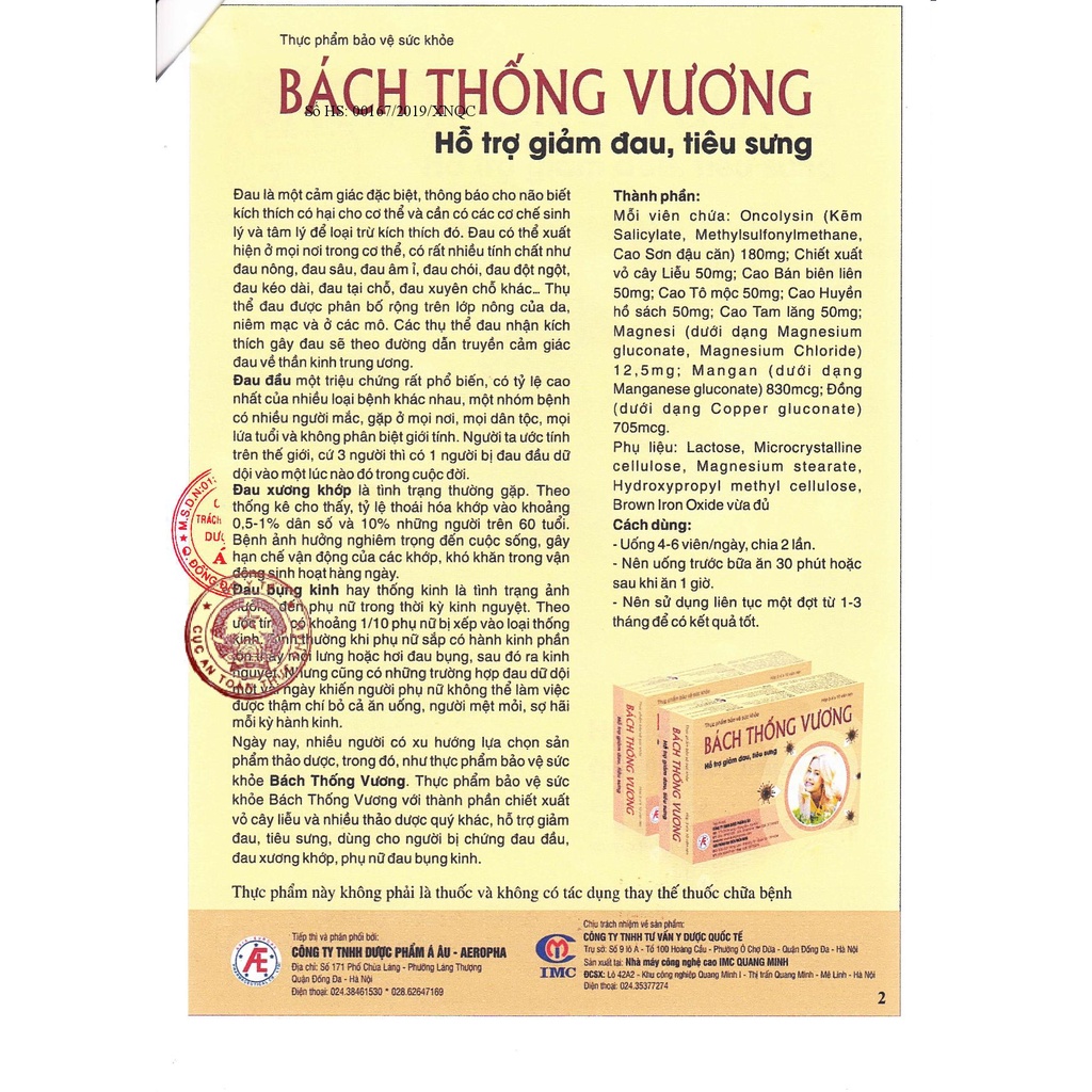 Bách Thống Vương - Hỗ trợ giảm đau đầu, đau xương khớp, đau bụng kinh 30 viên