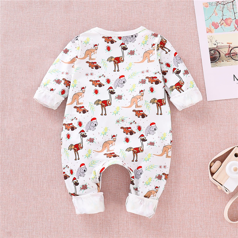 Bộ áo liền quần Mikrdoo dài tay in hình thú dễ thương Bodysuit cho bé trai 0-18 tháng tuổi