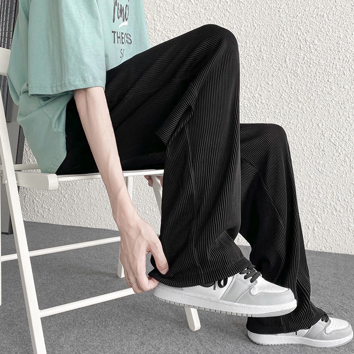 Quần Legging Ống Rộng Xếp Ly Vải Lụa Lạnh Mỏng Thời Trang Mùa Hè Cho Nam