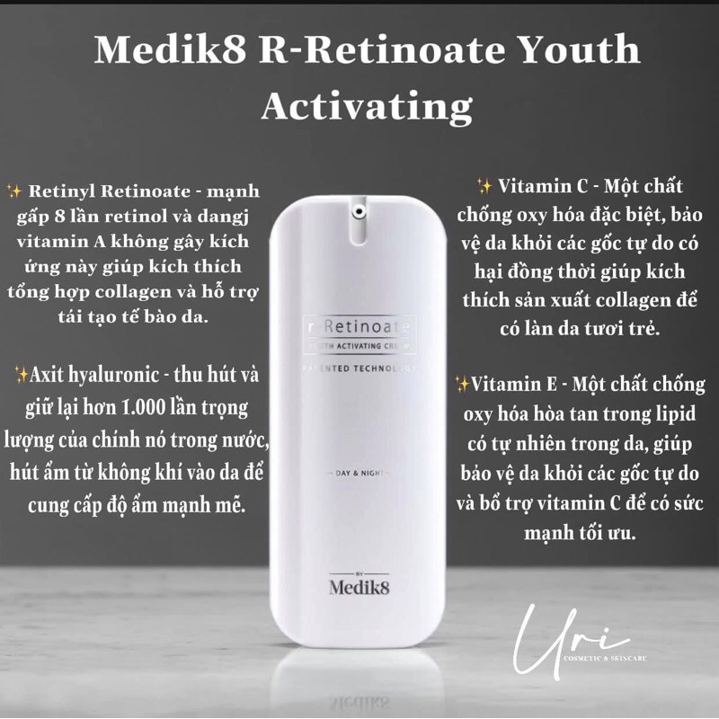 Kem dưỡng Medik8 R- Retinoate youth activating cream giảm nhăn giảm thâm giảm nám ngừa mụn