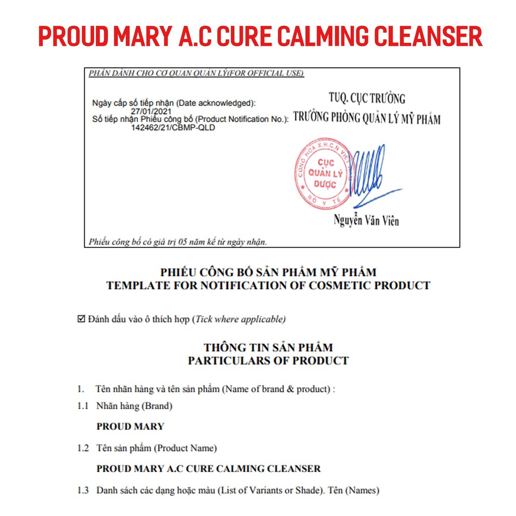 Sữa rửa mặt cho da nhạy cảm da mụn PROUD MARY A.C CURE CALMING CLEANSER 150G