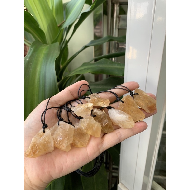 Dây chuyền đá TA vàng tự nhiên lên dây sáp có nút thắt tự điều chỉnh - NATURAL CITRINE