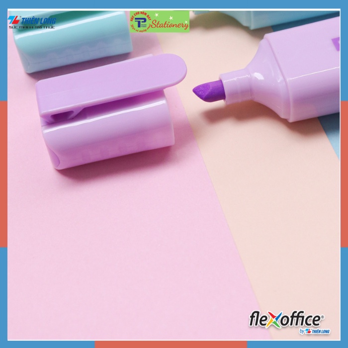 Bút dạ quang màu Pastel Thiên Long Flexoffice Pazto FO-HL009/VN - Bút dạ quang rửa được - Không để lại vết khi Photocopy