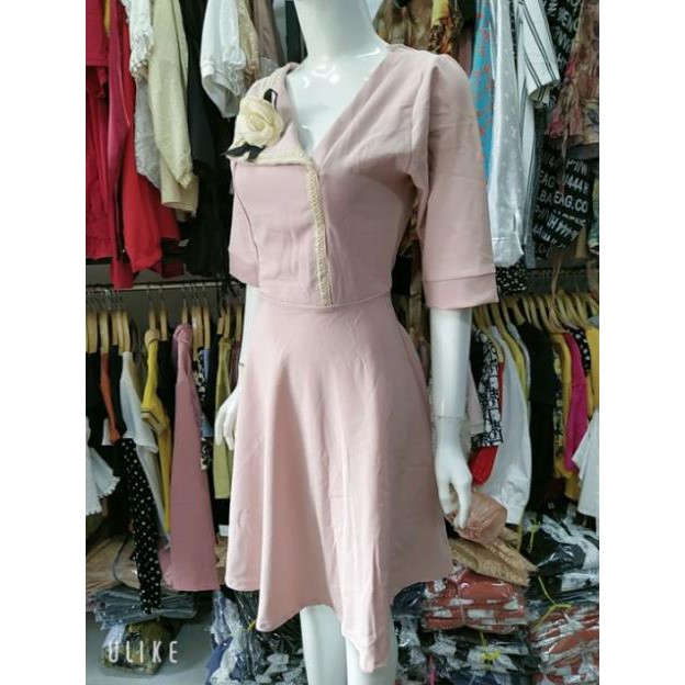 váy tiểu thư cổ bẻ lệch bo eo dáng xòe đáng yêu xinh xắn