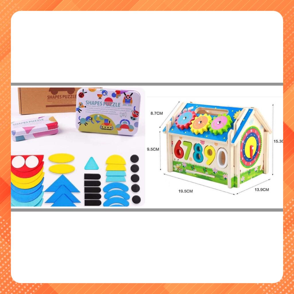Combo bộ nhà gỗ đập bóng thả hình trí tuệ + bộ xếp hình động vật tangram bắt mắt Cá Shop_Phụ kiện cá cảnh