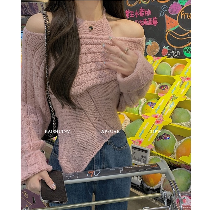DUNEA Áo Len Nữ Hở Vai Phong Cách Hàn Quốc Gợi Cảm
