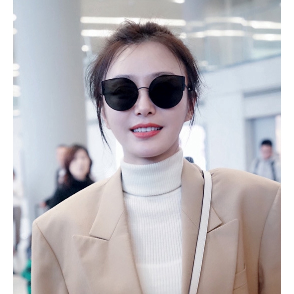 Kính Mát Samjune Kiểu Mắt Mèo Cỡ Lớn Gọng Kim Loại Chống Tia UV400 Dành Cho Nữ