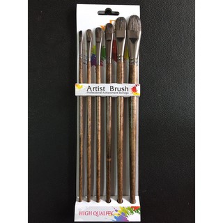 Bộ 6 cọ vẽ sơn dầu, màu acrylic, cọ vẽ cán gỗ,cọ vẽ đầu tròn