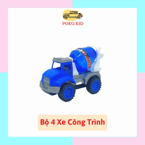 Xe ô tô Đồ Chơi Cho Bé, Bộ 4 Xe Công Trình Mini Nhiều Màu Sắc Quán Tính, 11cmx5cm, POKO