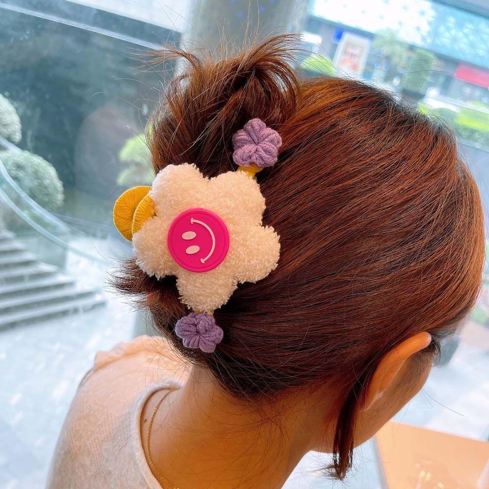 TWINKLE Kẹp Tóc Đính Hoa Lớn Bằng Vải Lông Acrylic Dễ Thương