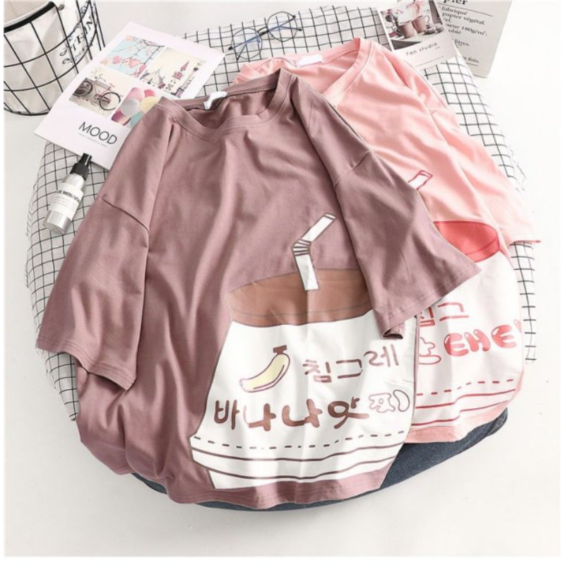 áo thun tay lỡ nam nữ form rộng chất cotton thấm hút mồ hôi in hình chai sữa | BigBuy360 - bigbuy360.vn