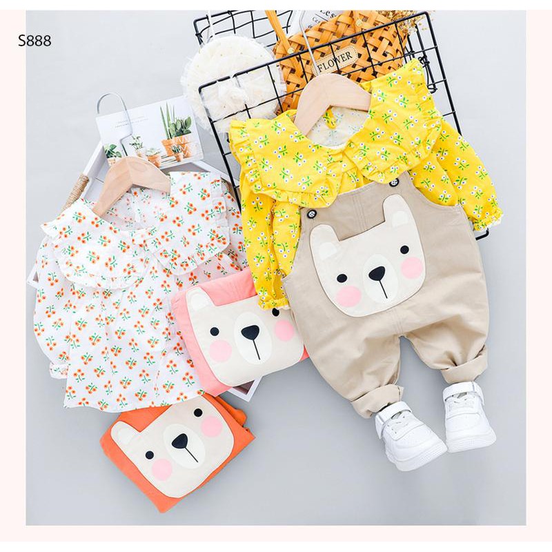 Set Áo Hoa Kèm Yếm Cho Bé Gái
