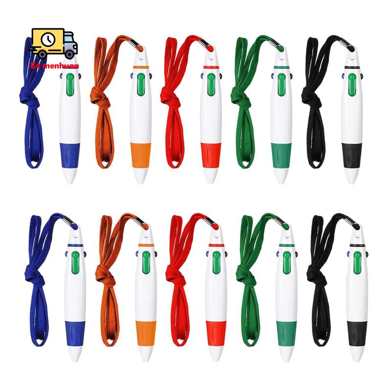 Set 15 Bút Bi Có Dây Đeo Cổ 4 Màu Sắc Có Thể Thu Gọn Kèm Dây Đeo Cho Nhà/Trường Học