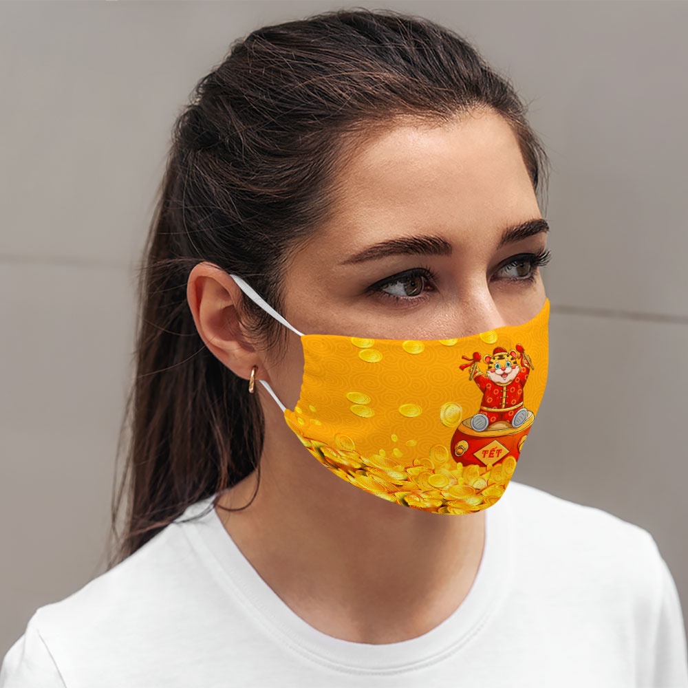 Khẩu trang happy new year 2022 tết nhâm dần chúc mừng năm mới cát tường tài lộc hổ vàng CARTWELL có thể giặt và tái sử d