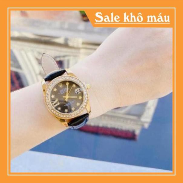 Đồng hồ Rolex nữ dây da viền kim cương nhẹ nhàng sang chảnh hottrend