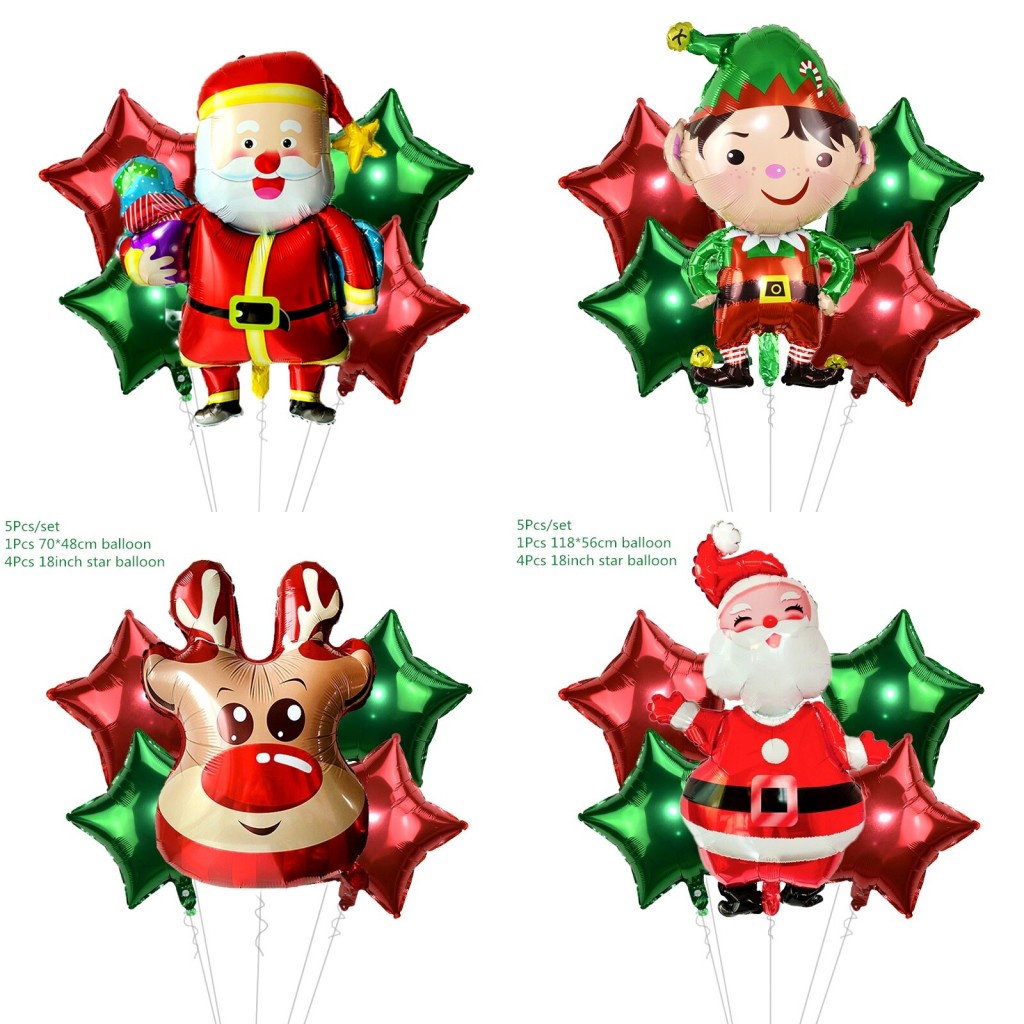 Set 5 bong bóng bơm hơi nhôm kiểu ông già noel người tuyết hoạt hình trang trí Giáng sinh