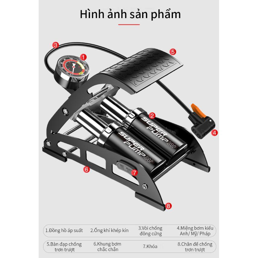Bơm hơi kép đạp chân SUPER PUMP tiện lợi