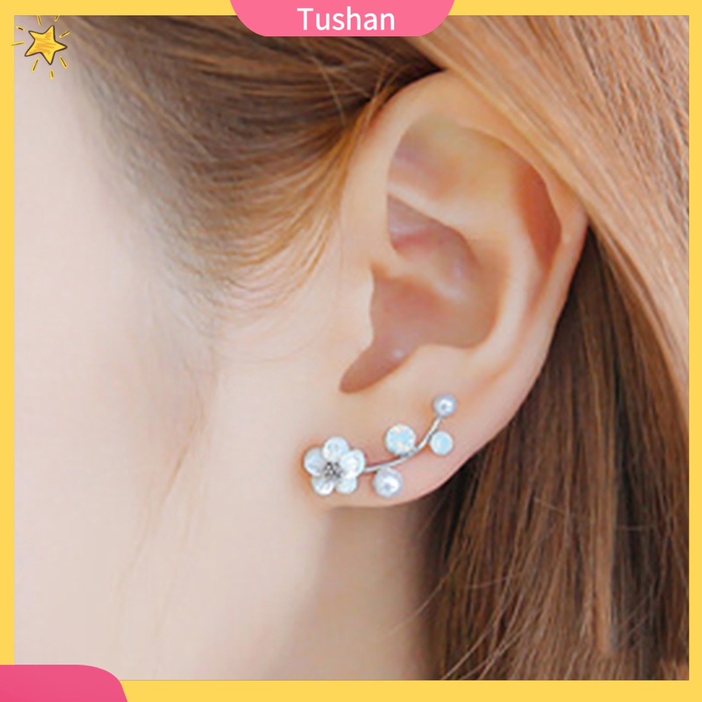 Cặp khuyên tai hình hoa đính đá và ngọc trai giả trang nhã cho nữ