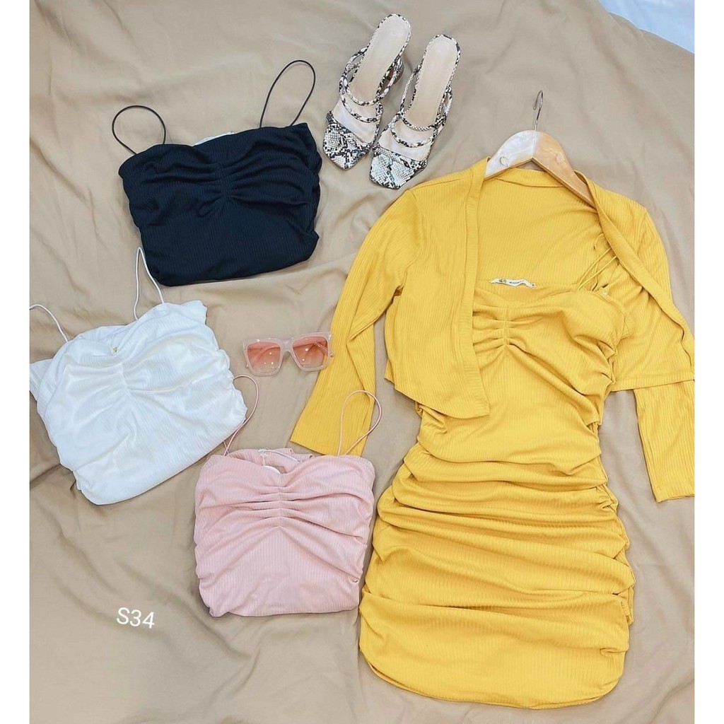 Sale Set đầm body 2s kèm áo khoác lửng Chất thun gân lụa đẹp dày dặn :love_letter:𝐍𝐚̀𝐧𝐠 "." 𝐧𝐡𝐞̣, 𝐧𝐡𝐚̣̂𝐧 𝐠𝐢𝐚́ .