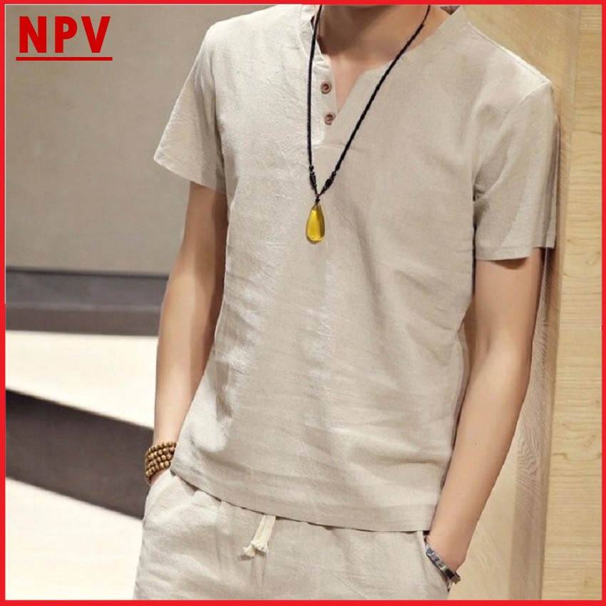 Áo đũi nam cộc tay NPV chất đũi thái mát thoáng khí, áo nam cổ tàu thời trang mặc chuẩn form, trẻ trung | BigBuy360 - bigbuy360.vn