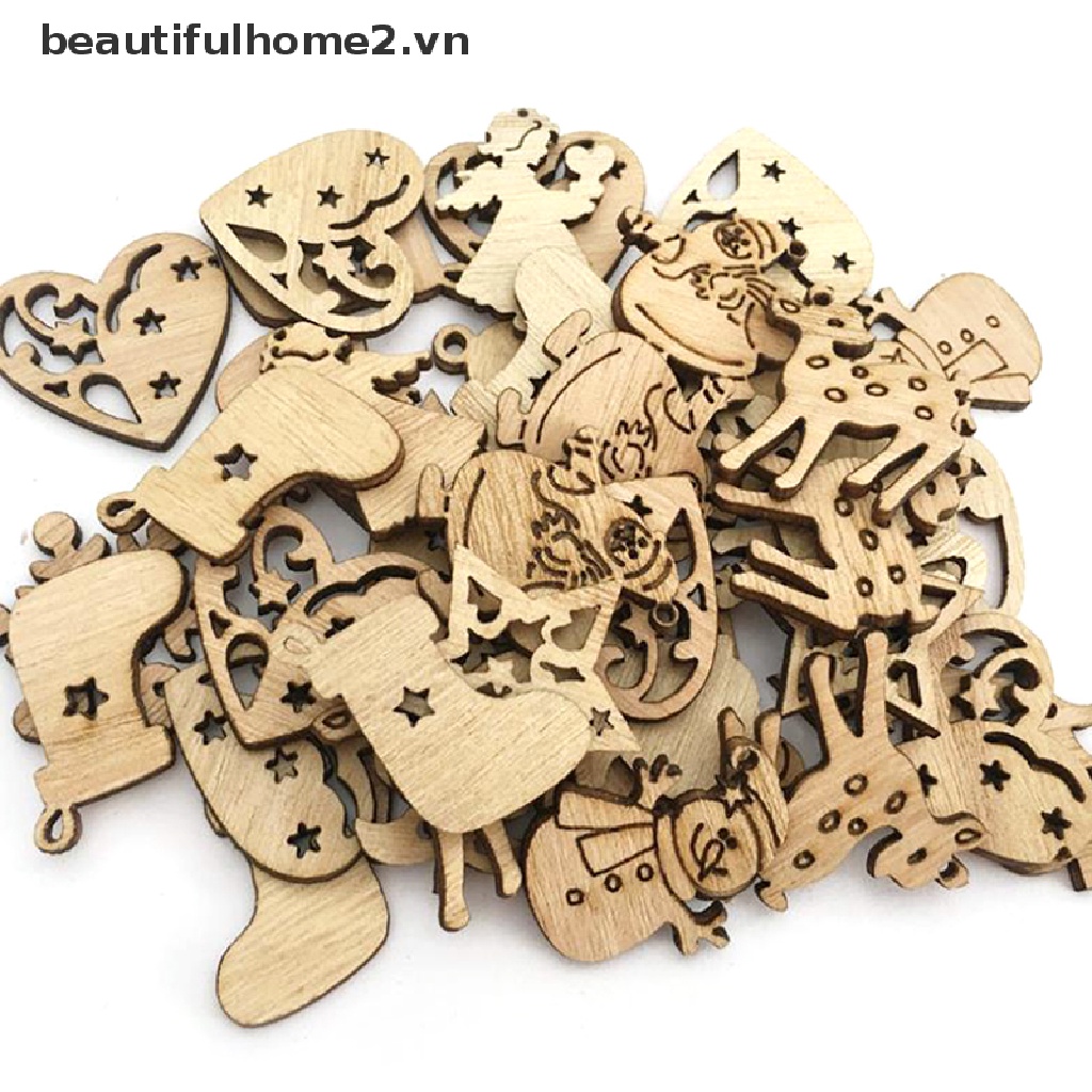 Set 50 Phụ Kiện Trang Trí Cây Thông Noel Bằng Gỗ Dễ Thương Xinh Xắn