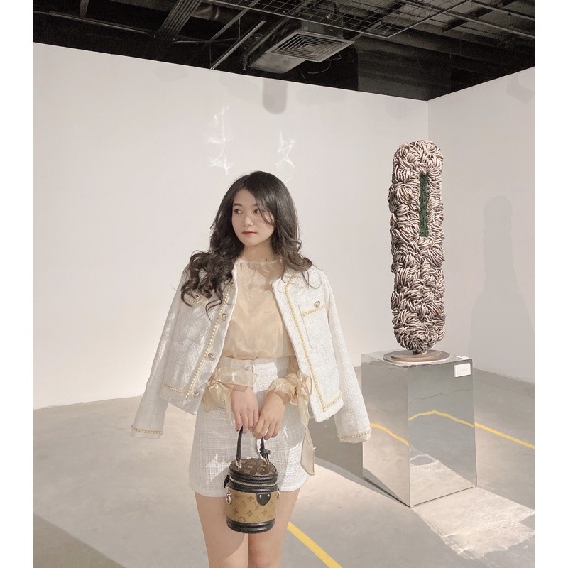 Set dạ, áo organza (đen/trắng)