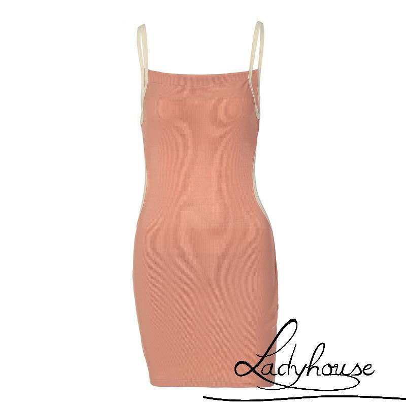 Đầm Hai Dây Hở Lưng Ôm Dáng Màu Tương Phản Cho Nữ