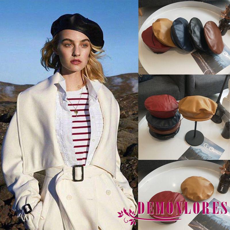 Nón Beret Bằng Da PU Xinh Xắn Phong Cách Cổ Điển Cho Nữ