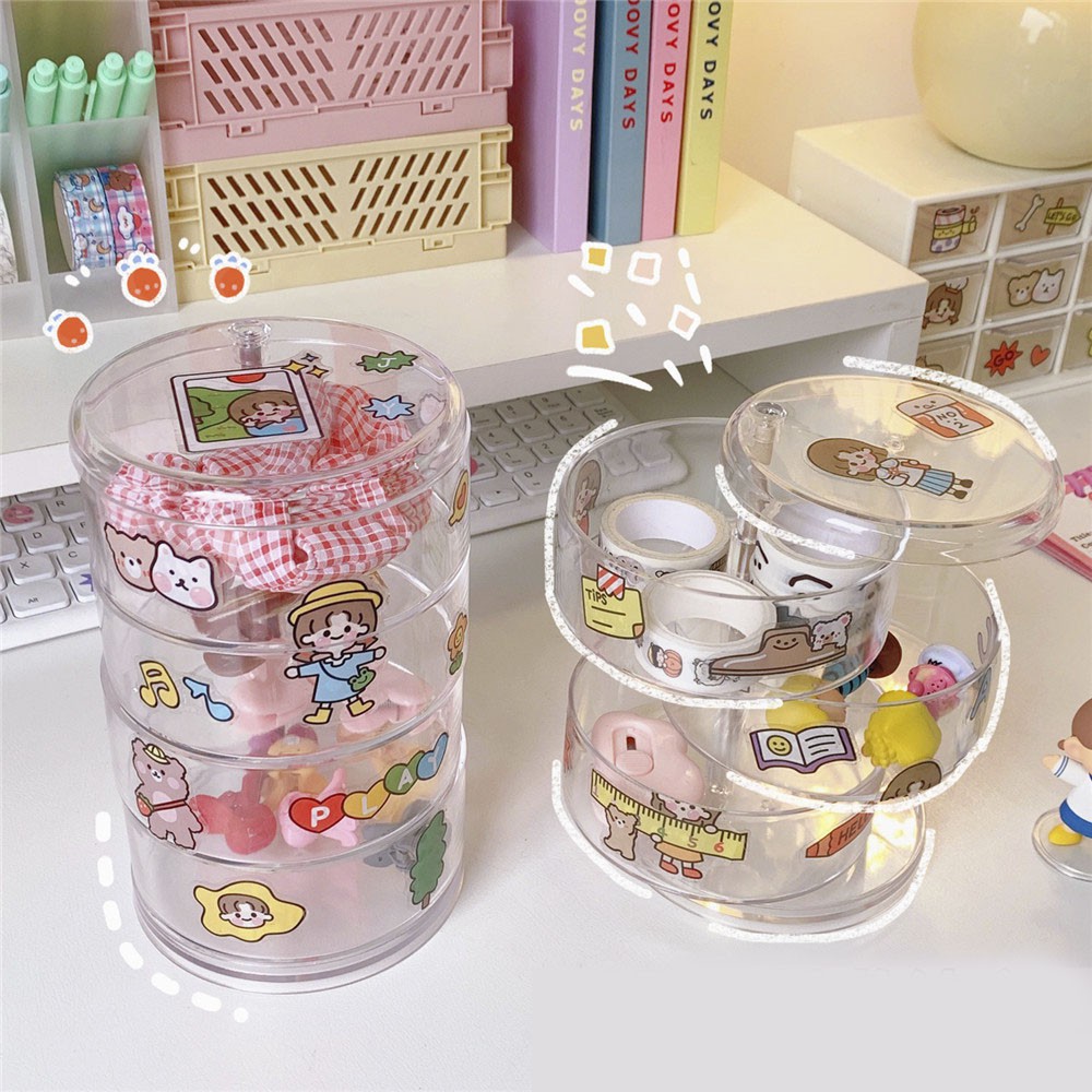 Hộp Đựng Mỹ Phẩm / Trang Sức Trong Suốt Nhiều Tầng Dạng Xoay Chống Bụi Để Bàn Tiện Lợi