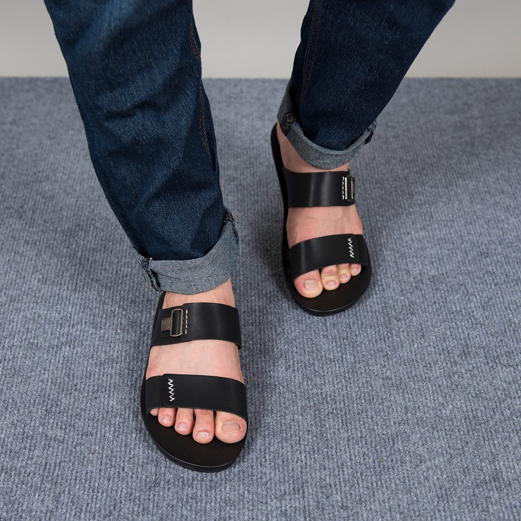 Dép nam quai ngang Polite - art D824 da bò cao cấp 2 màu - BH 6 Tháng