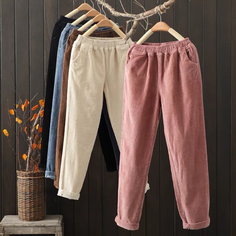 QUẦN NHUNG TĂM NỮ CẠP THUN KIỂU DÁNG BAGGY HÀN QUỐC