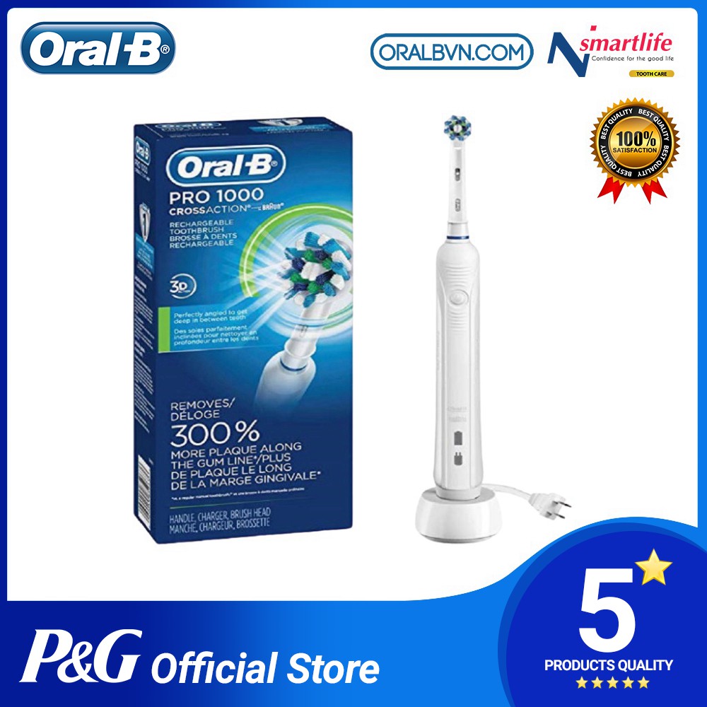 Bàn chải đánh răng điện tự động Oral B Pro 1000 đen làm sạch răng, hạn chế viêm nướu