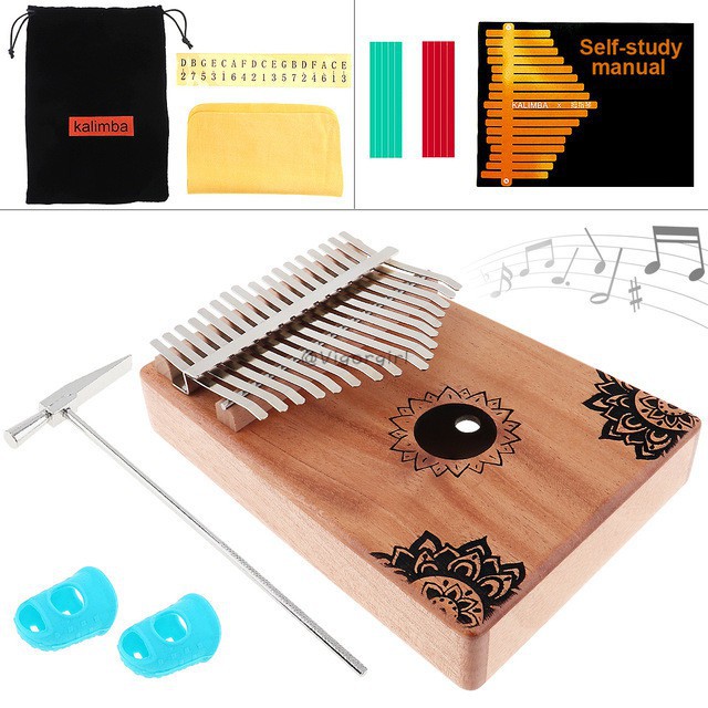 VG Hoa mẫu 17 Phím Kalimba Solid Mahogany Thumb Piano