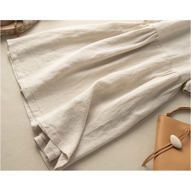 Đầm linen dáng suông, váy cổ tròn tay bo chun -Váy đẹp ngắn tay trơn basic