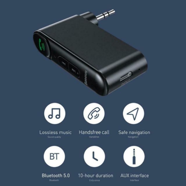 Bộ thu phát tín hiệu Bluetooth Baseus qua cổng AUX , hỗ trợ đàm thoại rảnh tay,nghe nhạc cho loa trên ô tô ,dàn loa