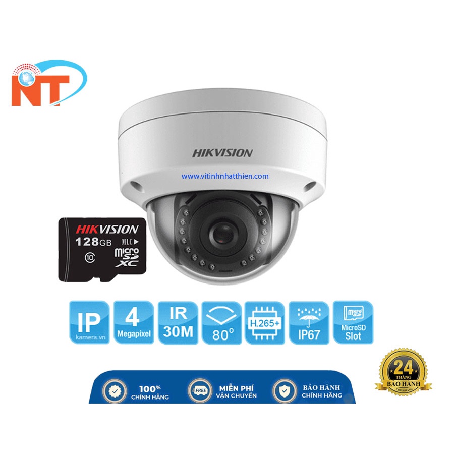 CAMERA IP DOME HỒNG NGOẠI 4.0 MEGAPIXEL HIKVISION DS-2CD1143G0E-IF hỗ trợ thẻ nhớ 256G và POE - hàng chính hãng