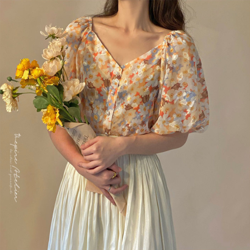 Áo Sơ Mi Jacquard Tay Lỡ 178039Áo Sơ Mi Voan Tay Bồng Trẻ Trung Thanh Lịch Phong Cách Hàn Quốc