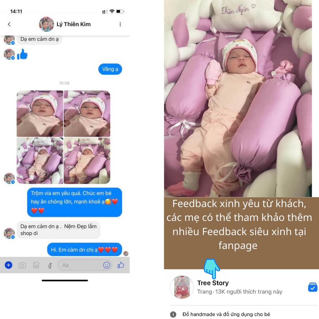 Combo nôi xoắn, gối chặn và gối mây thêu tên cho bé Tree Story